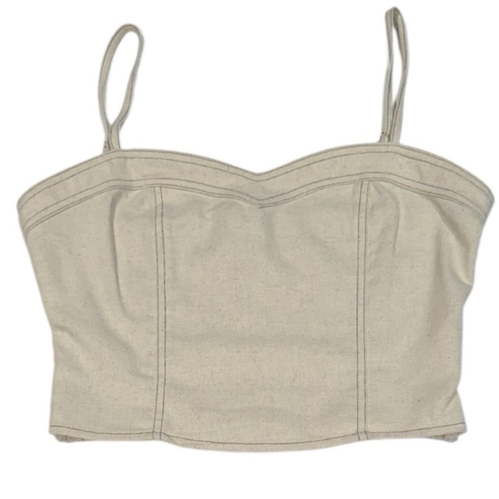 SIENNA SKY Linen Blend Stretchy Smocked Back Crop Top NWT Medium